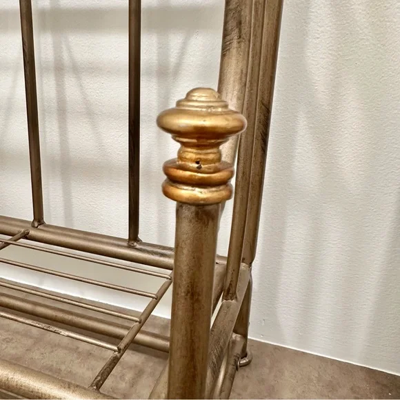 Vintage metal 2 tier wall table shelf gold brass tones tassels gorgeous like new - Picture 6 of 15